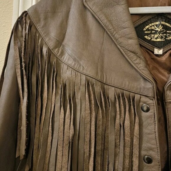 Vintage Western Leather Fringe Jacket Size Lg Cowgirl Cowboy Festival Motorcycle - Picture 5 of 16